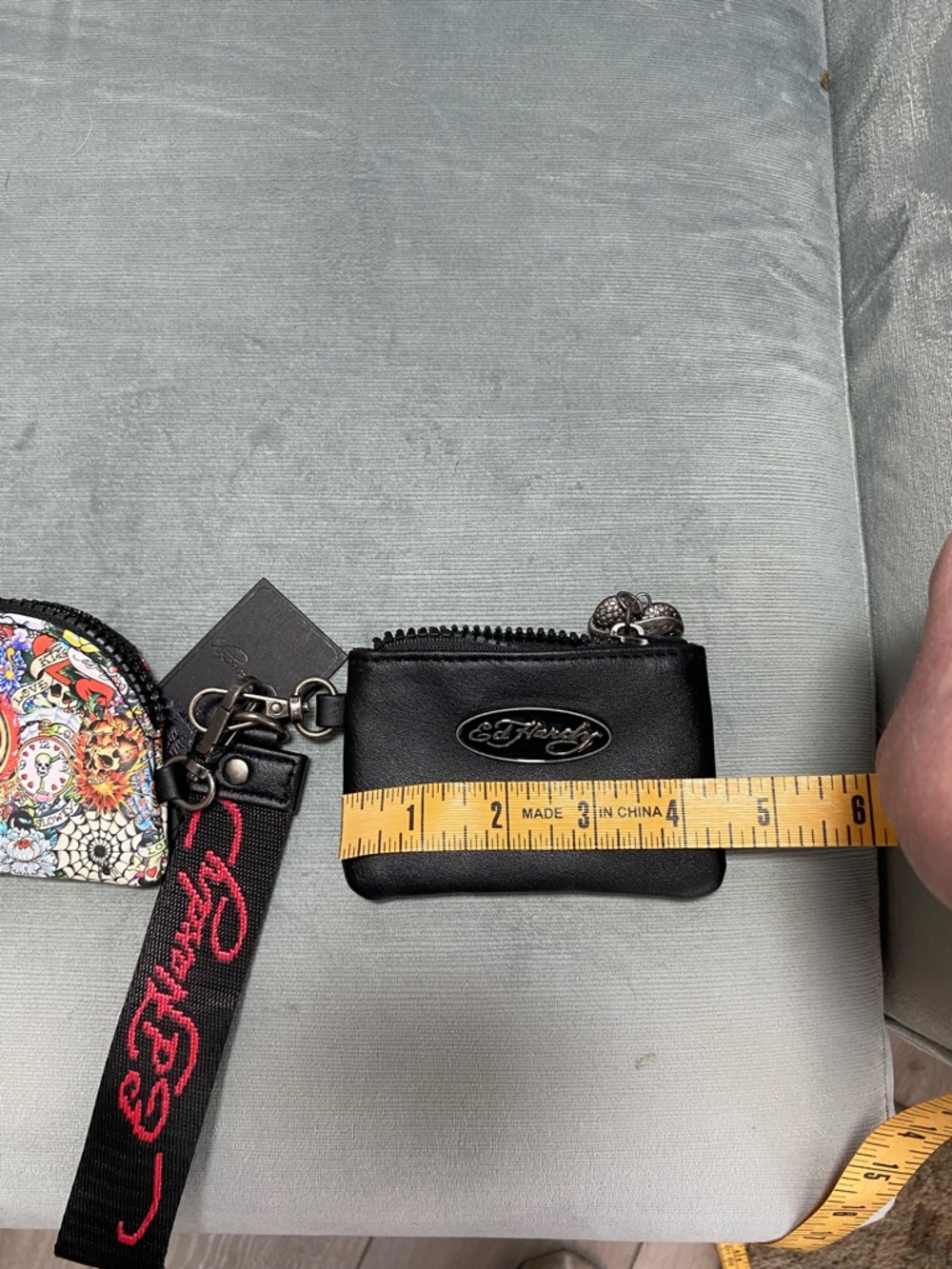 NWT Ed Hardy Black 3 piece Multicolor Tattoo Print Pouch & Wristlet Keychain Set - Picture 17 of 17